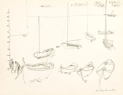 Willy MUCHA (1905-1995), Voiliers, deux esquisses au crayon sur papier, l'une recto-verso,...