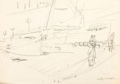 Willy MUCHA (1905-1995), Pêcheurs, deux esquisses au crayon recto-verso sur papier,...