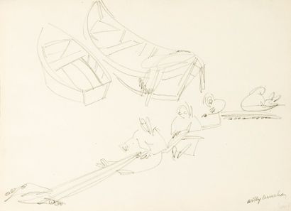 Willy MUCHA (1905-1995), Remailleurs, deux crayons sur papier, signés en bas ? droite...