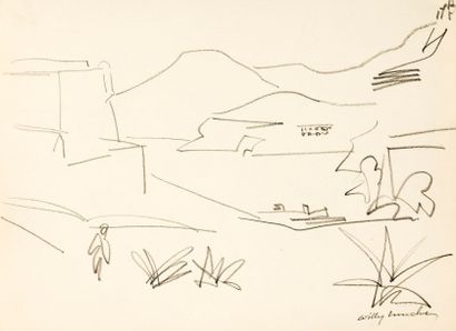 Willy MUCHA (1905-1995), Paysages vallonnés, deux crayons sur papier, signés en bas...