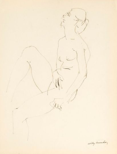Willy MUCHA (1905-1995), Portrait de femme au chignon, deux esquisses au crayon sur...