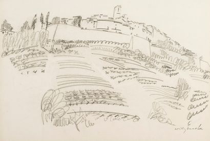Willy MUCHA (1905-1995), Vue du Château de Collioure, crayon sur papier, signé en...