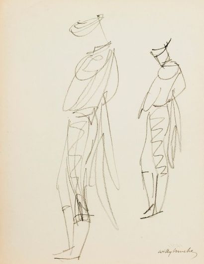 Willy MUCHA (1905-1995), Etudes de Toréadors, deux dessins au crayon, signés et monogrammés...