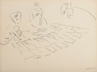 Willy MUCHA (1905-1995), Deux études pour le marchand d'épices, crayons, signés et...