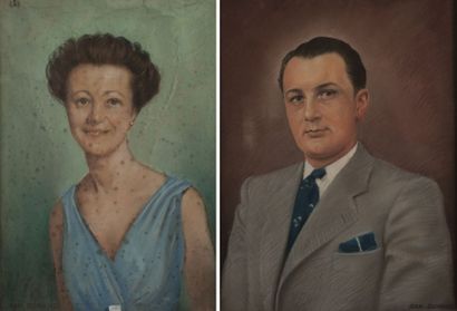 null JEAN DUNAND (1877-1942) - Paire de portraits représentant une femme et une homme....