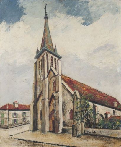 null Elisée MACLET (1881-1962) - Eglise d'Ermont, circa 1930 - Huile sur carton Signée...