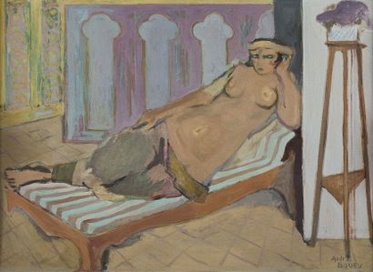 null Pierre André BOUEY (1898-1976) - Orientale alanguie - Huile sur toile, signée...