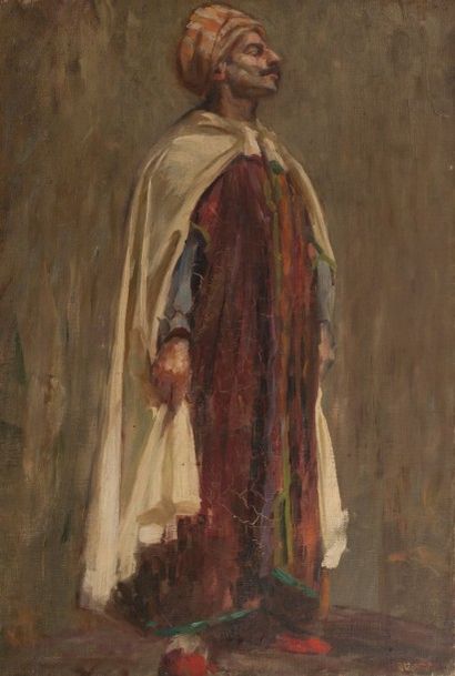 null Ecole Orientaliste début XXème - Dignitaire arabe, circa 1910 - Huile sur toile...