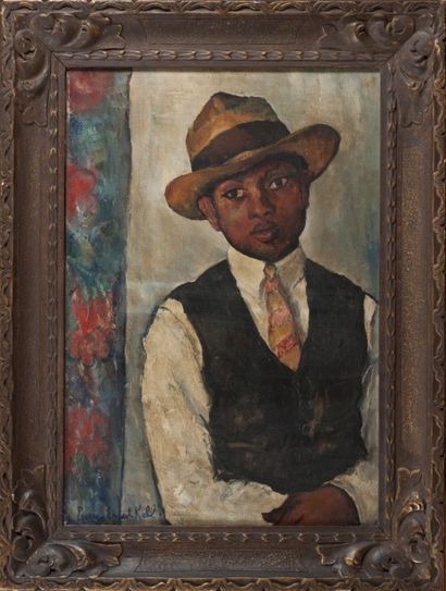 null Pierre Ernest KOHL (1897-1985) - Jeune afro-américain en costume - Peinture...