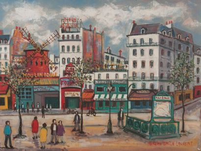 null Bruno EMILE LAURENT (né en 1928) - Le Moulin rouge - Huile sur toile, signée...