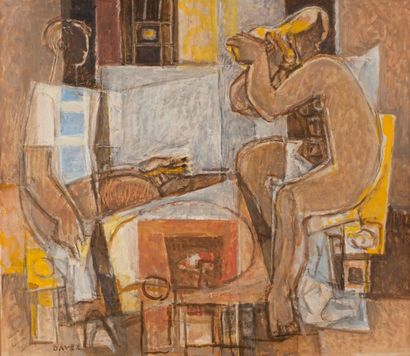 null Georges DAYEZ (1907-1991) - Le peintre et son modèle dans l’atelier - Technique...