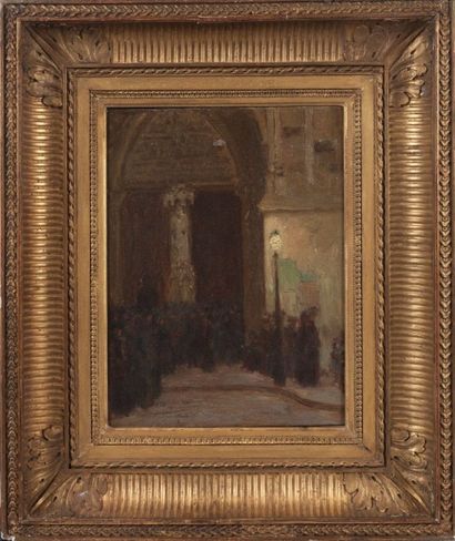null GAUTIER (Actif au début XXè) - Sortie d'église, 1904 - Huile sur toile Signée...