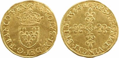 CAPETIAN COINS Charles IX, écu d'or au soleil, 1564 Poitiers - A/(à 12 h.) CAROLVS....