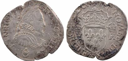 CAPETIAN COINS Henri III, teston 1er type, sans POL, 1575 Bordeaux - A/:.HENRICVS....