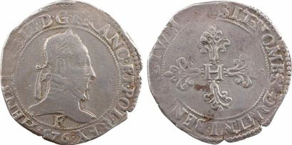 CAPETIAN COINS Henri III, franc au col plat, 1576 Angers - A/(à 6 h.) HENRICVS. III....