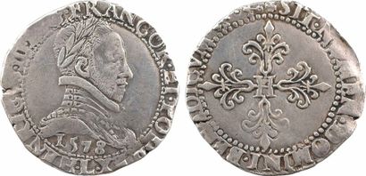 CAPETIAN COINS Henri III, franc au col plat, 1578 Bayonne - A/(à 6 h.) HENRICVS....