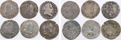 CAPETIAN COINS Henri III, lot de 6 quarts de franc, 3 au col plat 1578 P, 1587 F,...