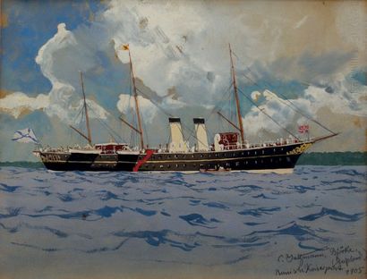 null Carl Saltzmann. Le Standart, yacht impérial. Russie, Bjork, 1905. Gouache sur...
