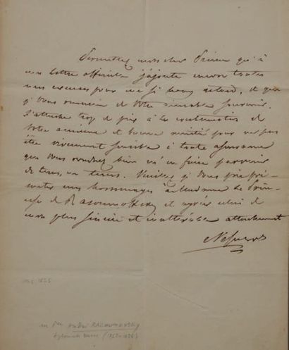 Comte de Nesselrode Lettre autographe signée au Prince [de Rasoumovsky]; en français....