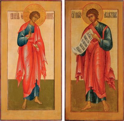 null Paire d'icônes: les saints Avvakum & Philippe. Russie, Palekh, début du XIXe...