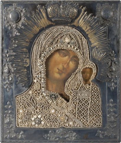 null Marie mère de Dieu (Notre Dame de Kazan). Saint Pétersbourg, XIXe siècle. Tempera...