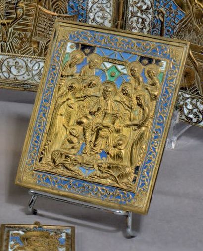 null Le Christ ressuscité. Russie, XIXe s. Bronze, émail. 11,5 x 10,5 cm