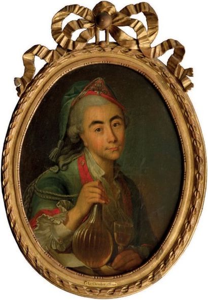 ECOLE FRANÇAISE, vers 1760 Portrait affirmé du chevalier d'Eon en uniforme de capitaine...