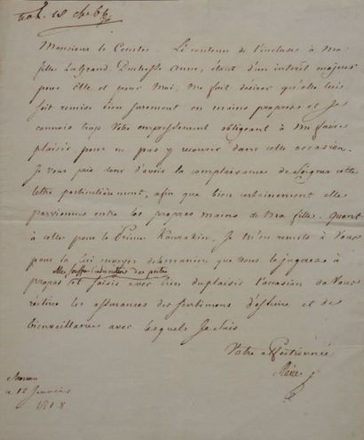 null Marie Feodorovna, Impératrice de Russie. Lettre signée [au comte Vorontsov],...