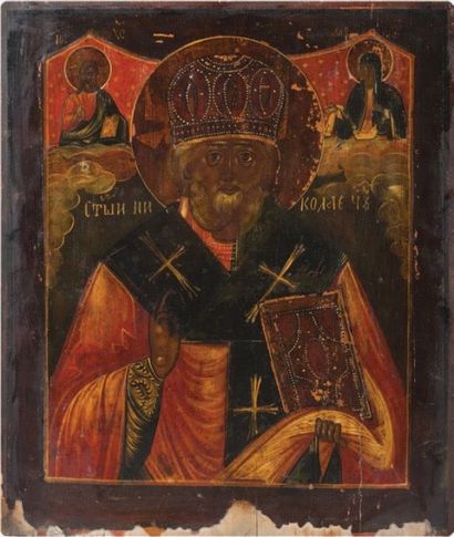 null Saint Nicolas. Russie, XIXe siècle. Tempera sur bois. 44,5 x 37 cm. Manque de...