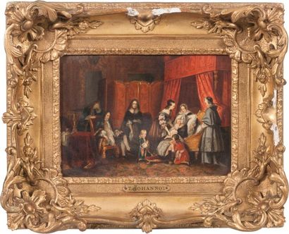 Tony JOHANNOT (1803-1852) Scène familliale historique Huile sur toile. Signée en...