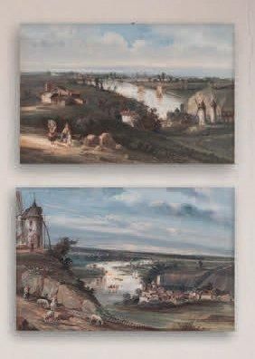 ECOLE FRANCAISE DU XIXème siècle Paysage au moulin et à la rivière Paysage au moulin...