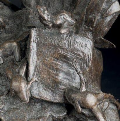 CAIN Auguste (1821-1894) «Echassier se nourissant de grenouilles» Epreuve en bronze...