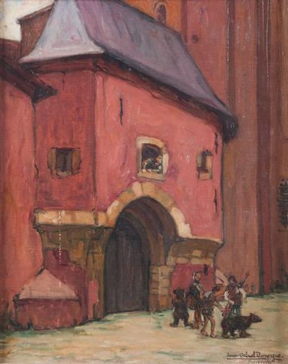Jean-Gabriel DOMERGUE (1889-1962) Troubadours à l'entrée d'un château, mars 1909...