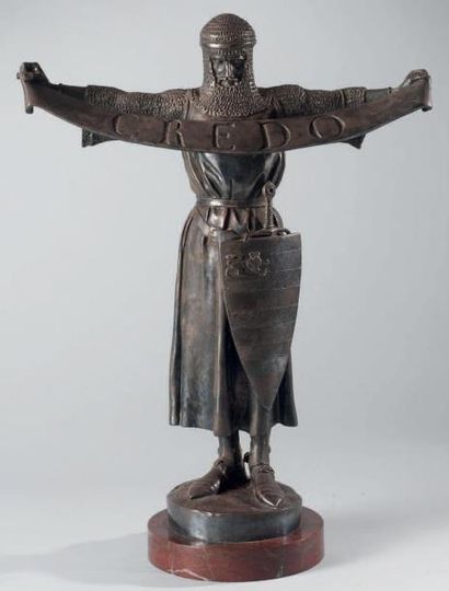 FREMIET Emmanuel (1824-1910) «Credo» Epreuve en bronze argenté, signée. Socle en...