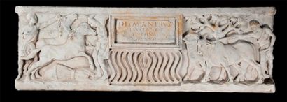 null Devant de sarcophage Marbre blanc. Inscription du cartouche central: "DISANIBUS.LUCCIAE.C.F.TELESINAE.SACRUM"...