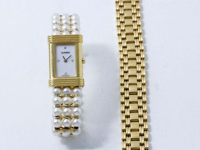 O.J. PERRIN Montre bracelet de dame en or 18 K, cadran nacré avec index diamantés,...