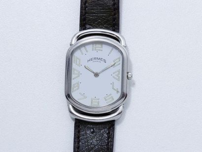 HERMES RALLYE" Montre bracelet de dame en acier, cadran blanc avec chiffres arabes...