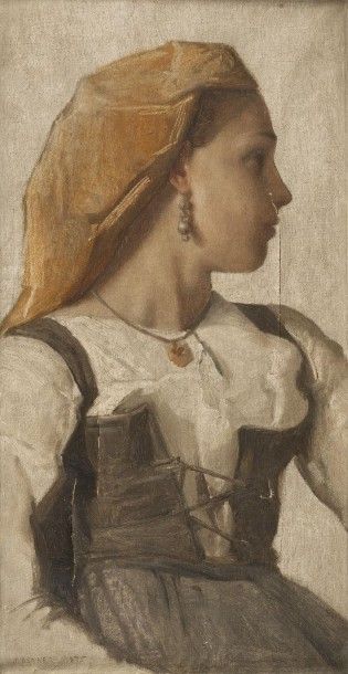 null Portrait d'italienne, huile sur toile signée J. Benner et daté 1875 en bas à...