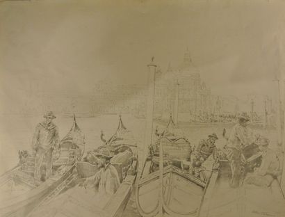Arthur Calame (1843-1919) Gondoliers à Venise

Crayon.

Situé et daté 1894 en bas...