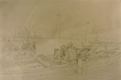 Arthur Calame (1843-1919) Gondoliers à Venise

Crayon.

Signé en bas à droite.

47...