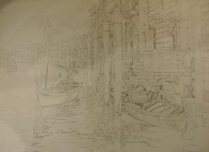 Arthur Calame (1843-1919) Gondoliers

Canal à Venise

Crayon.

Signé en bas à gauche.

46,5...