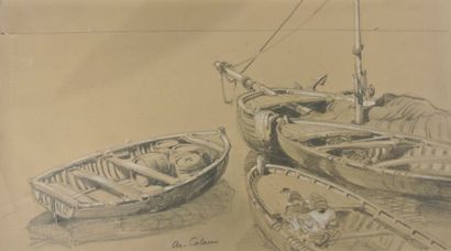 Arthur Calame (1843-1919) Barques et bateaux amarrés

Fusain et craie blanche.

Signé...