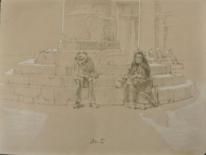 Arthur Calame (1843-1919) Personnages assis sur une place ? Venise

Deux dessins,...