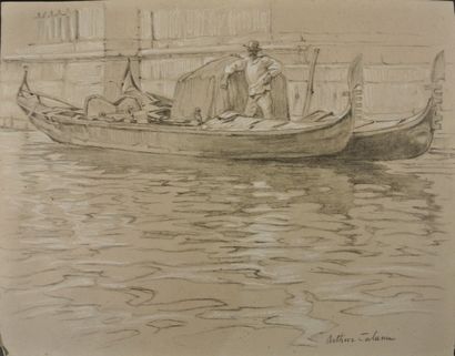 Arthur Calame (1843-1919) Venise, gondoliers et promenade en gondole

Deux dessins,...