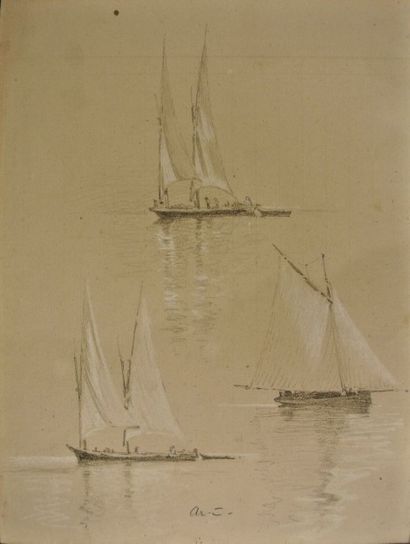 Arthur Calame (1843-1919) Etudes de bateaux à voile et pêcheurs

Trois dessins au...