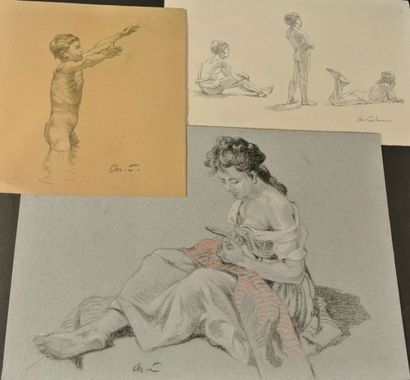 Arthur Calame (1843-1919) Jeune femme tenant dans ses mains un lapin

Fusain et rehauts...