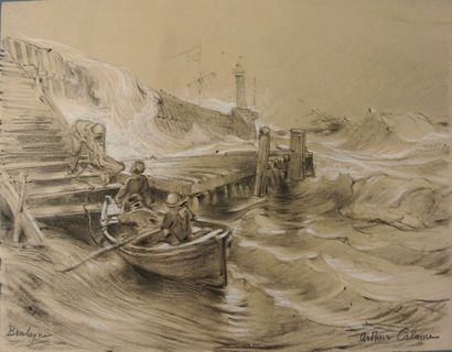 Arthur Calame (1843-1919) Barques amarrées et Retour au port

Deux dessins, fusain...