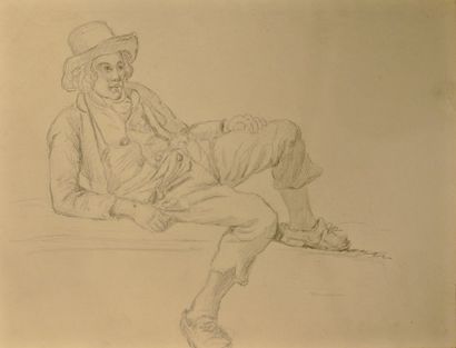 Arthur Calame (1843-1919) Lot de dessins : homme assis – étude de nu féminin – balustrade...