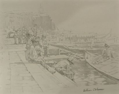 Arthur Calame (1843-1919) Pêcheurs sur le quai

Crayon.

Signé en bas à droite.

24,5...