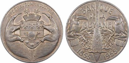 null Guyane, Centenaire de la Banque de la Guyane par Baron, bronze-argenté, 1955...